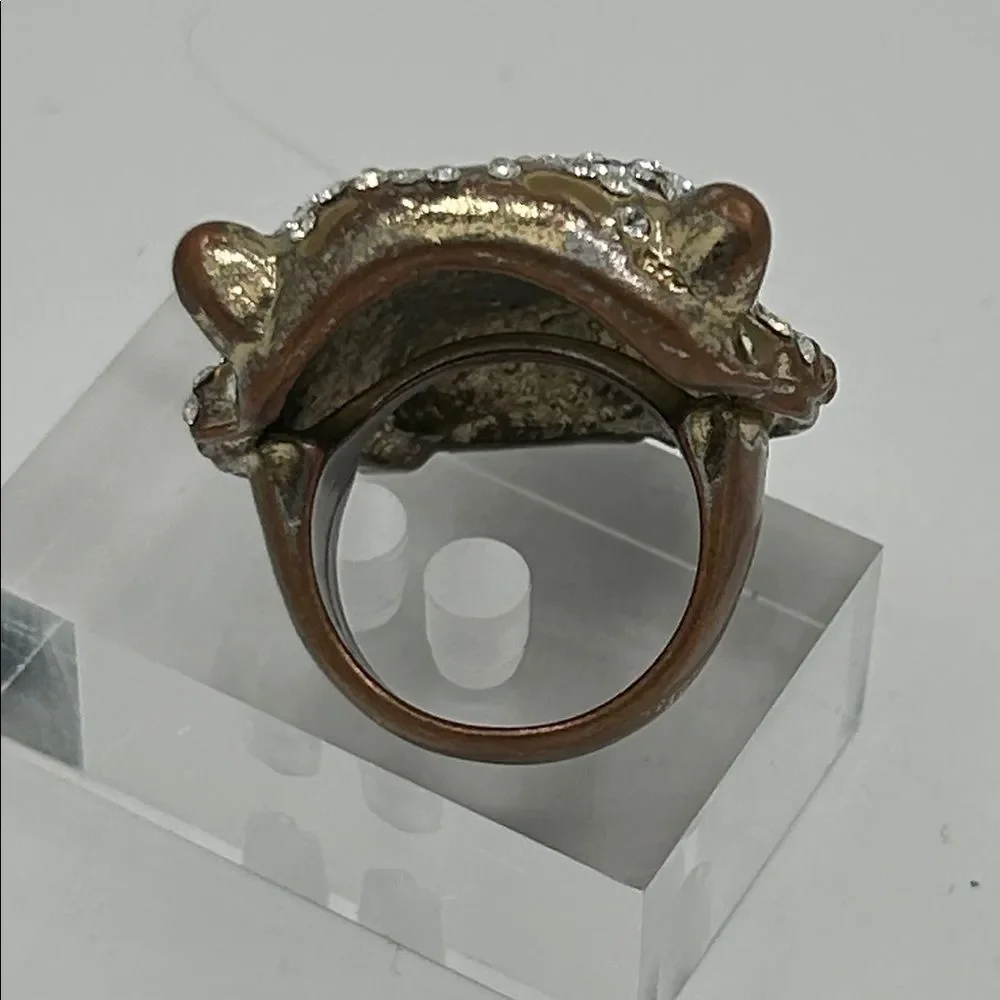 Tiger Cocktail Ring statement rhinestone brass enamel - size 7
